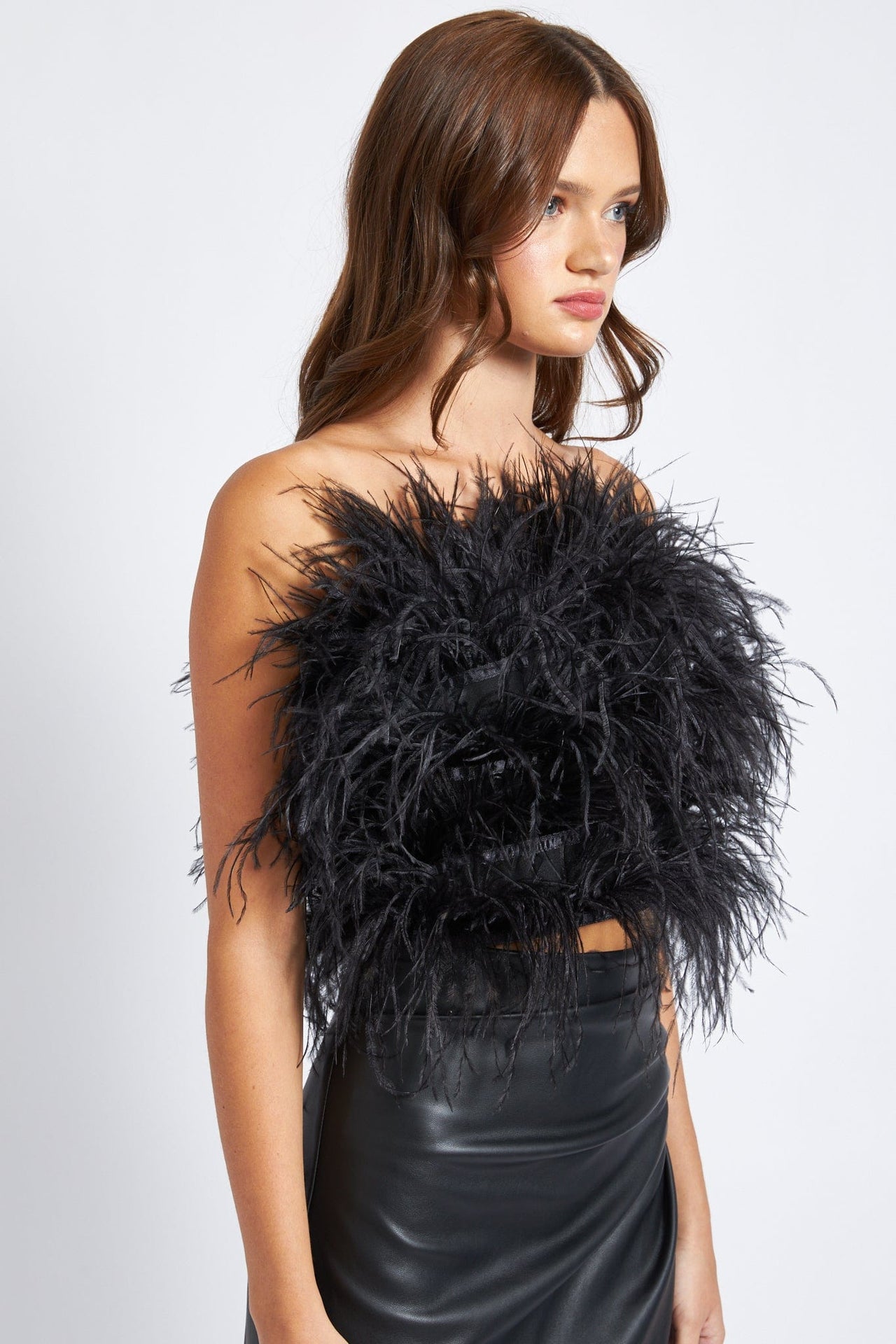 Millie Feathered Bustier Black, Tops Blouses by En Saison | LIT Boutique