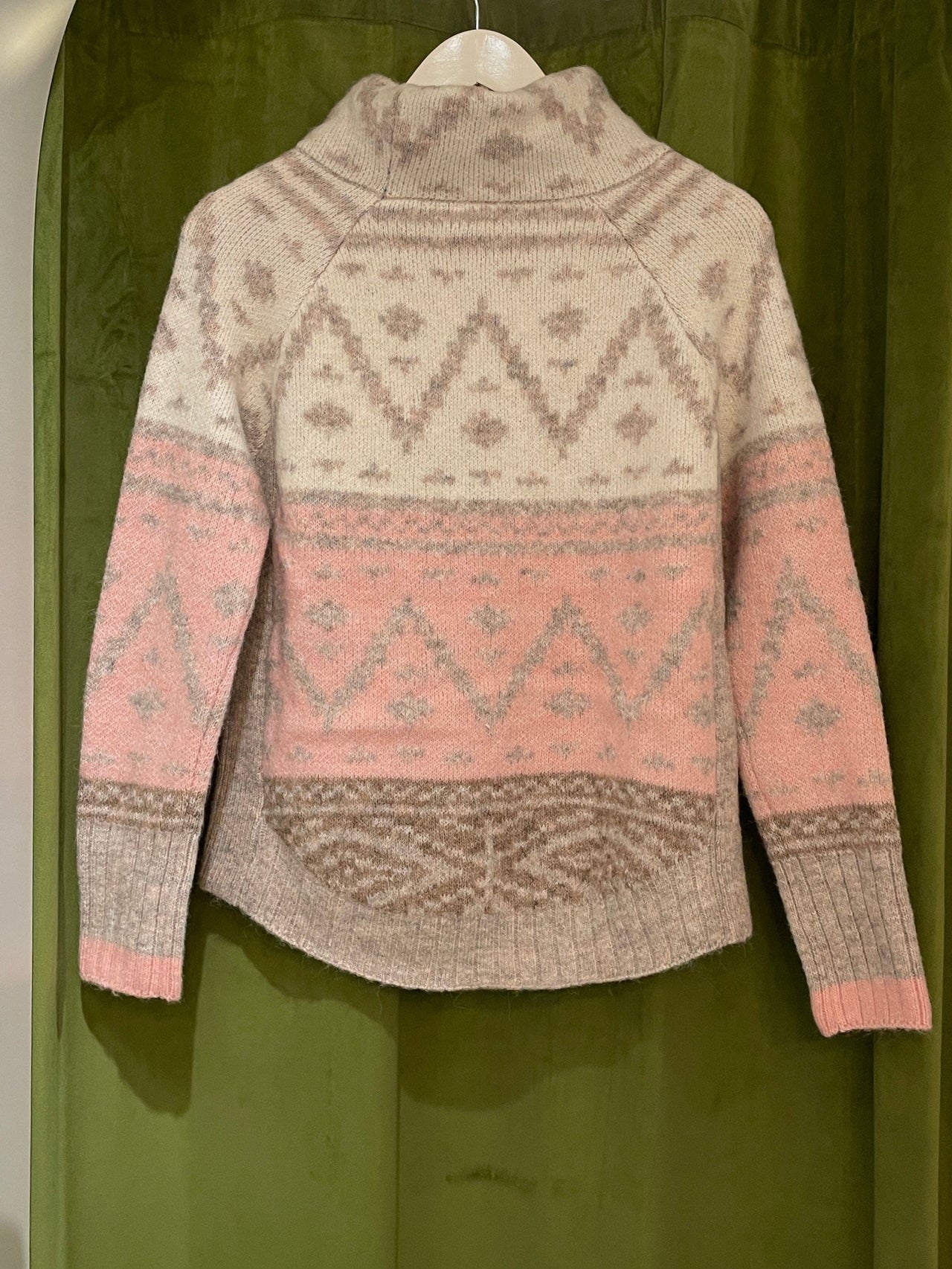 Mindy Fair Isle Cowl Neck Sweater Pink, Sweater by RD Style | LIT Boutique