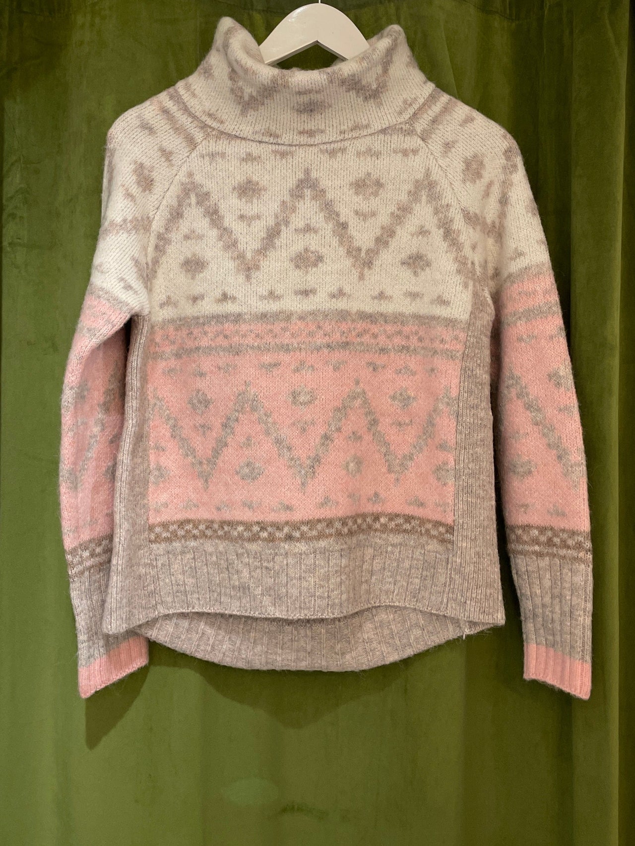Mindy Fair Isle Cowl Neck Sweater Pink, Sweater by RD Style | LIT Boutique