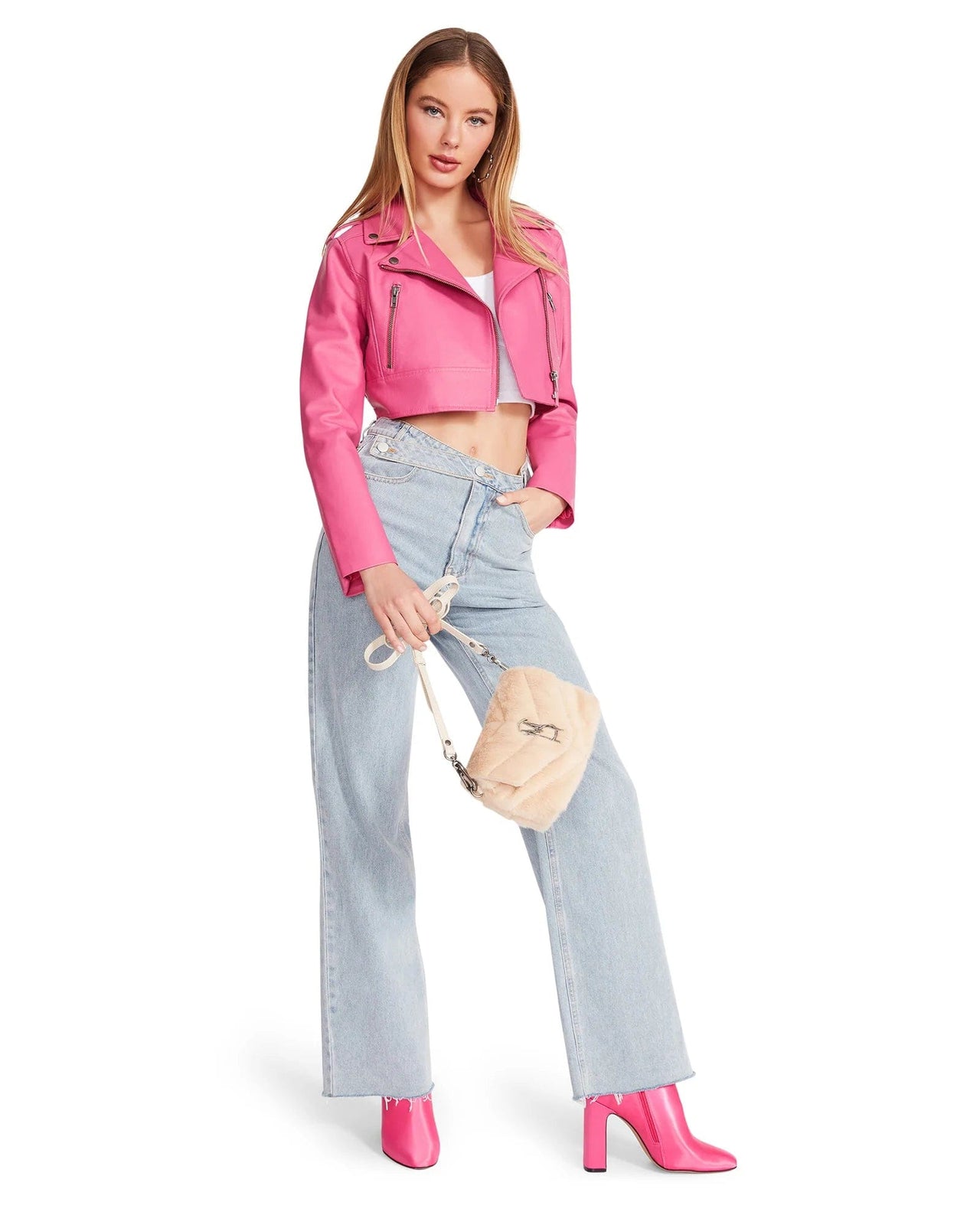 Molly Cropped Leather Moto Jacket Pink Glo, Jacket by BB Dakota | LIT Boutique
