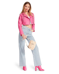 Thumbnail for Molly Cropped Leather Moto Jacket Pink Glo, Jacket by BB Dakota | LIT Boutique