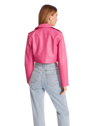 Thumbnail for Molly Cropped Leather Moto Jacket Pink Glo, Jacket by BB Dakota | LIT Boutique