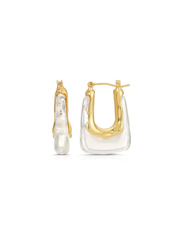 Nadia Clear Gold Square Vintage Hoop Earrings, Earrings by Jurate | LIT Boutique