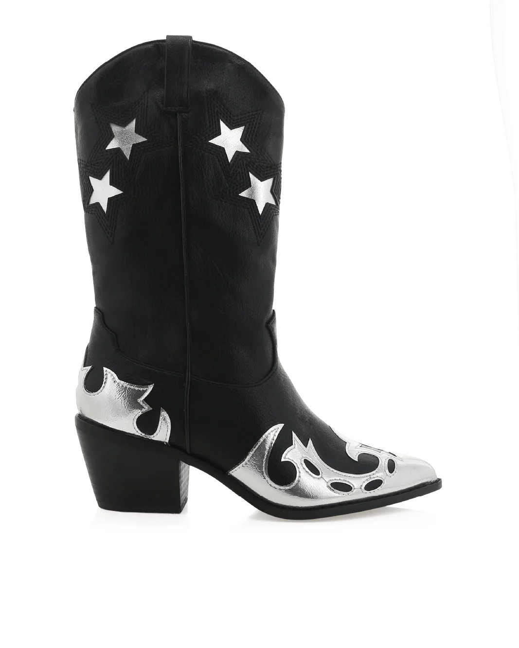 Nico Metallic Contrast Cowboy Boot Black/Silver | LIT Boutique