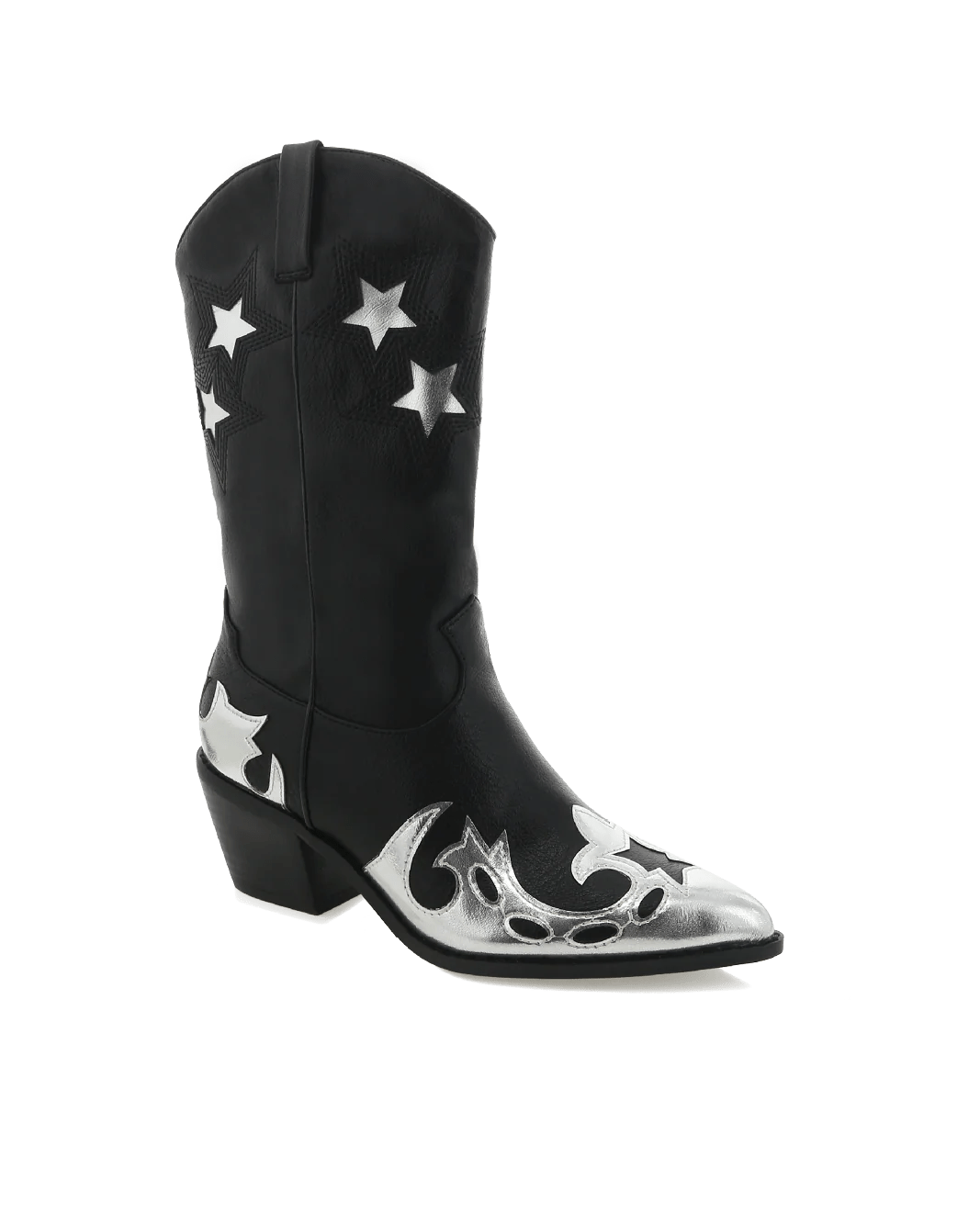 Nico Metallic Contrast Cowboy Boot Black/Silver | LIT Boutique