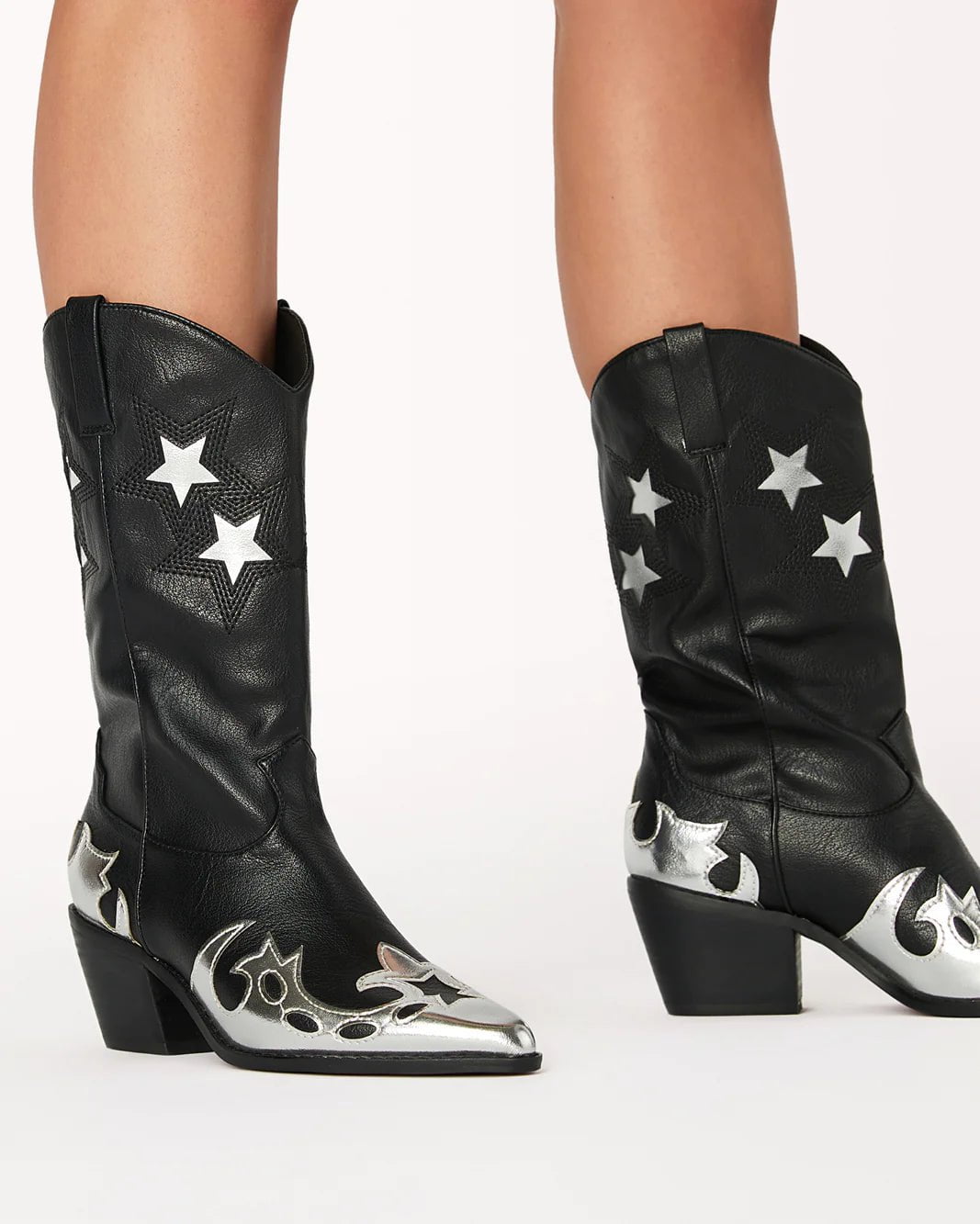 Nico Metallic Contrast Cowboy Boot Black/Silver, Shoes by Billini Shoes | LIT Boutique
