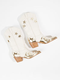 Thumbnail for Nico Metallic Contrast Cowboy Boot Ivory/Gold, Shoes by Billini Shoes | LIT Boutique