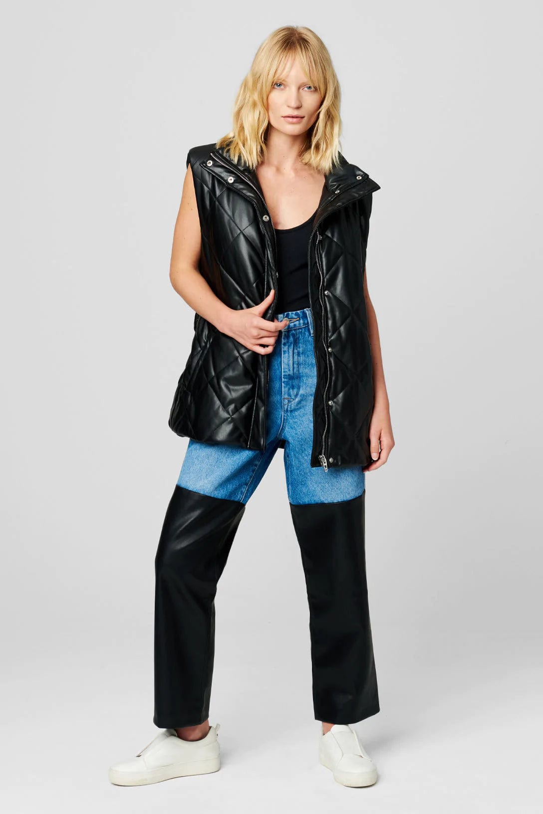 Night Fever Vegan Leather Puffer Vest, Jacket by Blank NYC | LIT Boutique
