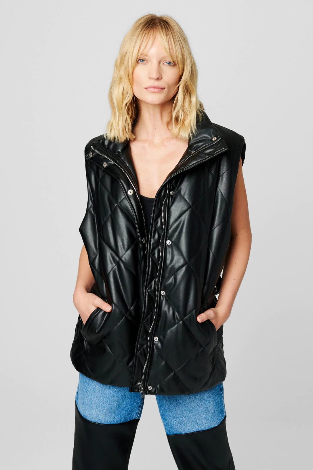 Night Fever Vegan Leather Puffer Vest, Jacket by Blank NYC | LIT Boutique