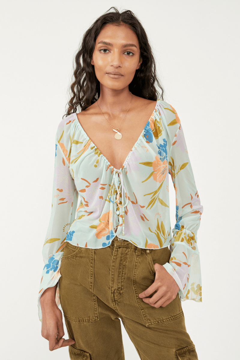 Of Paradise Top Mint Combo, Tops Blouses by Free People | LIT Boutique