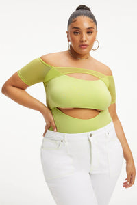 Thumbnail for Off The Shoulder Cut Out Bodysuit Key Lime, Tops Blouses by Good American | LIT Boutique