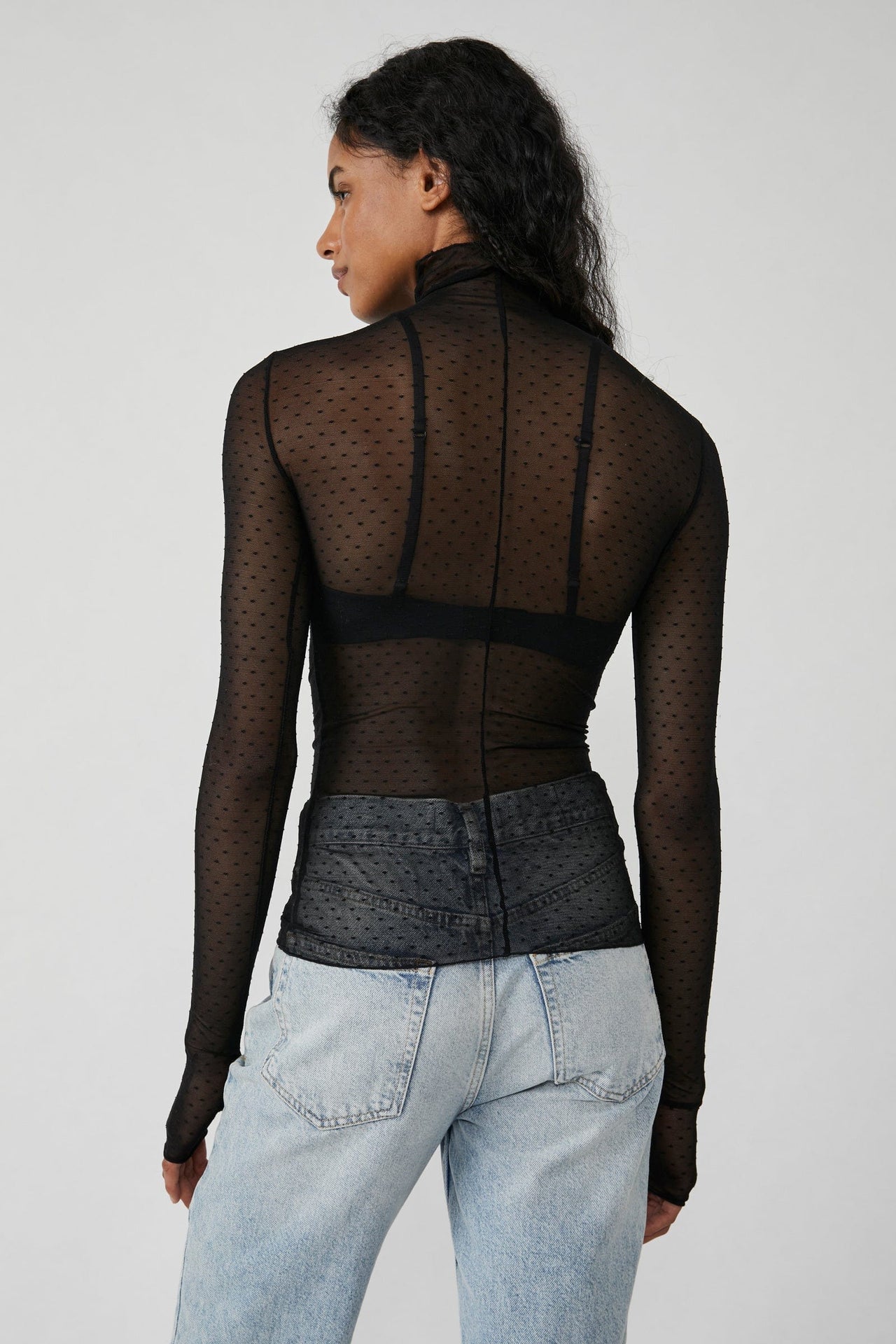 On The Dot Layering Mock Neck Black, Tops Blouses by Free People | LIT Boutique