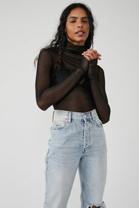 Thumbnail for On The Dot Layering Mock Neck Black, Tops Blouses by Free People | LIT Boutique