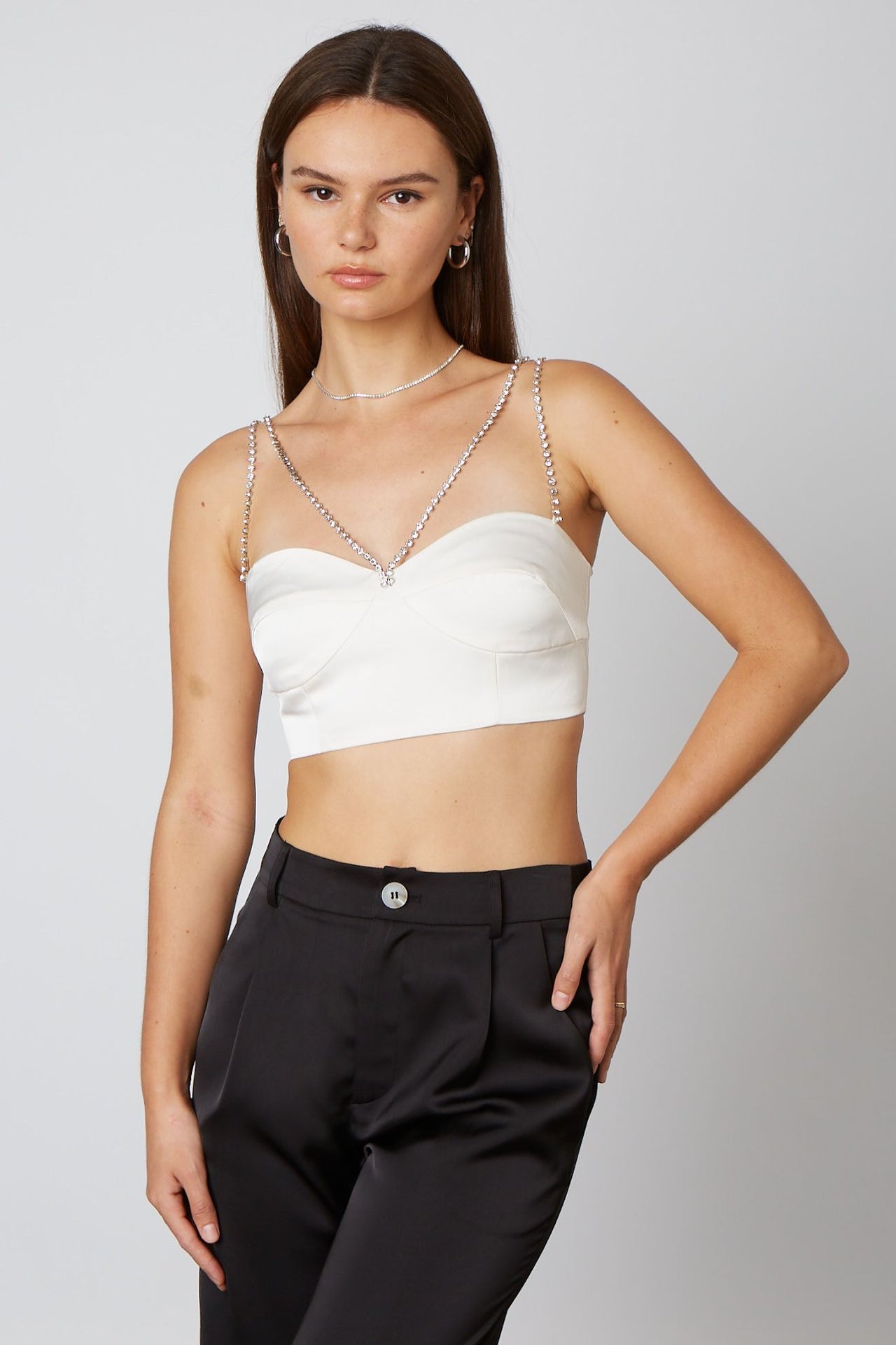 Orion Rhinestone Crop Top Ivory, Tops Blouses by Cotton Candy | LIT Boutique