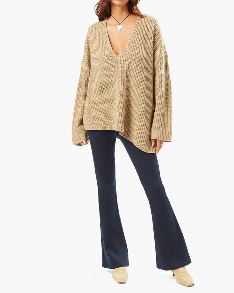Oversized V-Neck Sweater Oat, Sweater by We Wore What | LIT Boutique