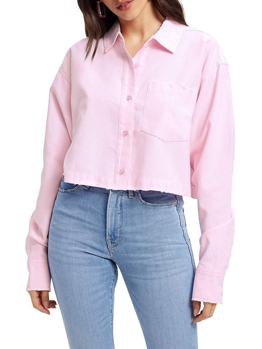 Oxford Cropped Button Down Shirt Rose Quartz, Tops Blouse by Good American | LIT Boutique