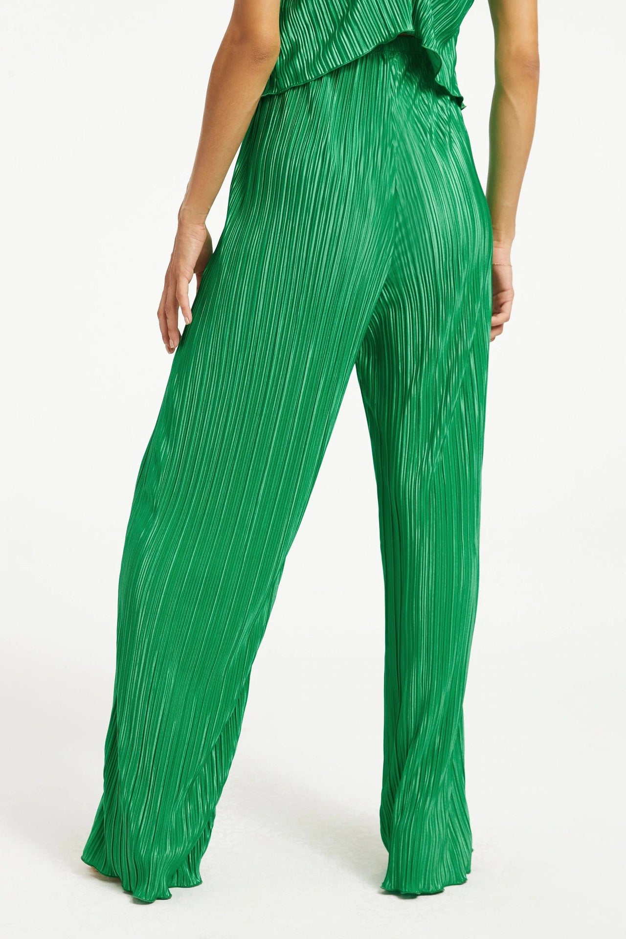 Plisse Satin Wide Leg Pant Summer Green | LIT Boutique