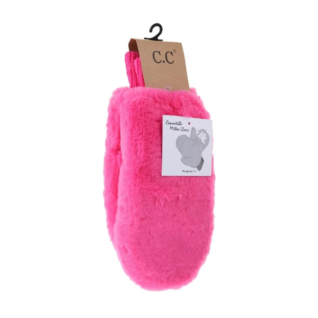 Pratt Faux Fur Mittens Hot Pink, Accessories by C.C | LIT Boutique