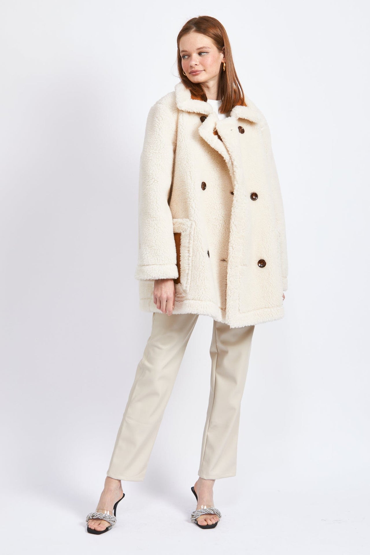 Quincy Shearling Coat Natural, Jacket by En Saison | LIT Boutique