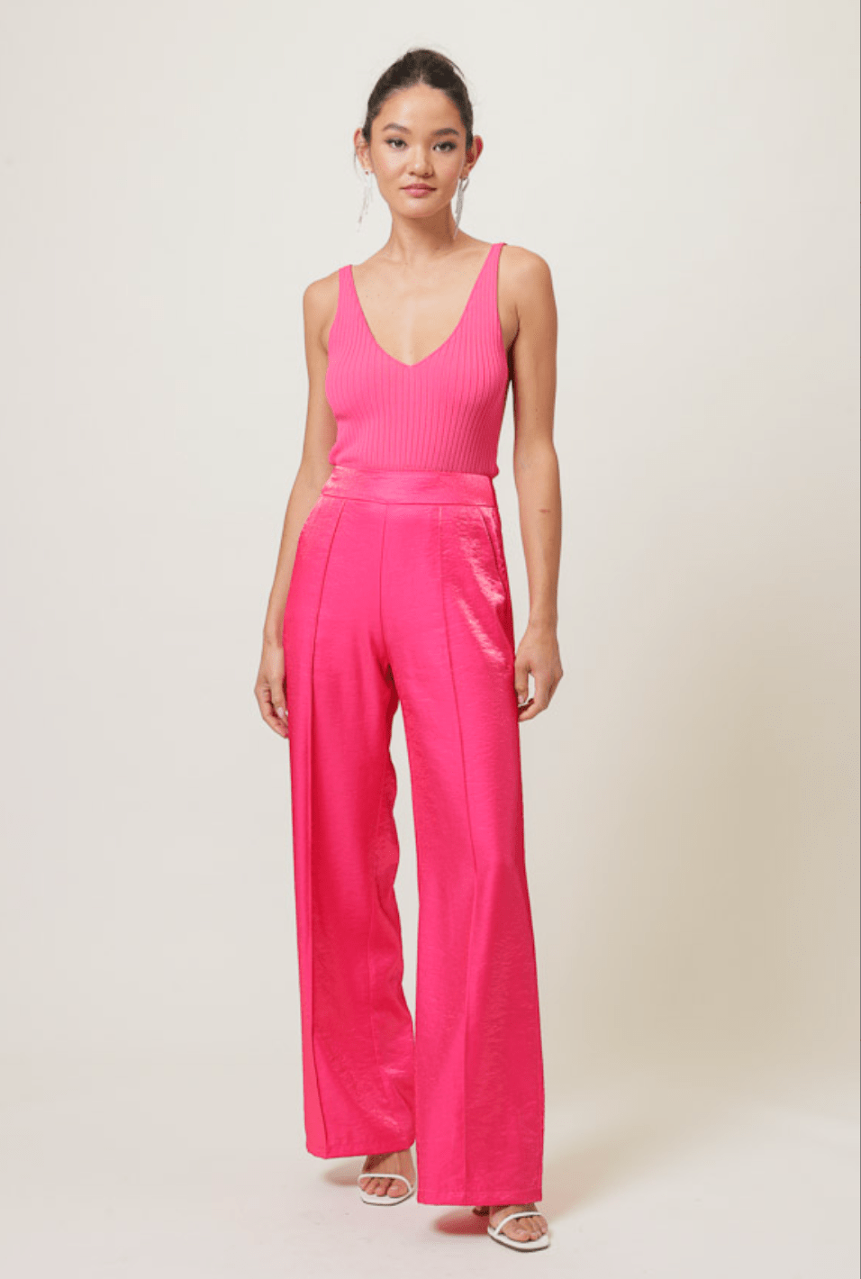 Quinn High Waisted Pants Fuchsia, Bottoms by Line and Dot | LIT Boutique
