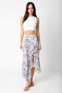 Thumbnail for Reese Snake Ruffle Midi Skirt Blush, Skirt by Olivaceous | LIT Boutique