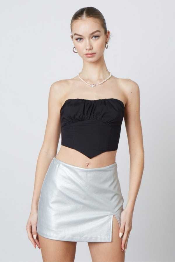 Rhett Faux Leather Mini Skirt Silver, Skirt by Cotton Candy | LIT Boutique