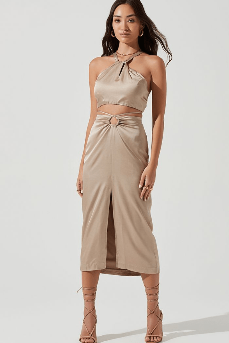 Robin Cut Out Midi Skirt Khaki, Skirt by Astr | LIT Boutique