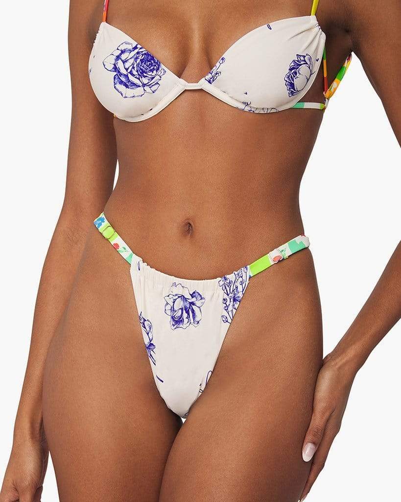 Ruched String Bikini Bottom White Multi, Swim by We Wore What | LIT Boutique