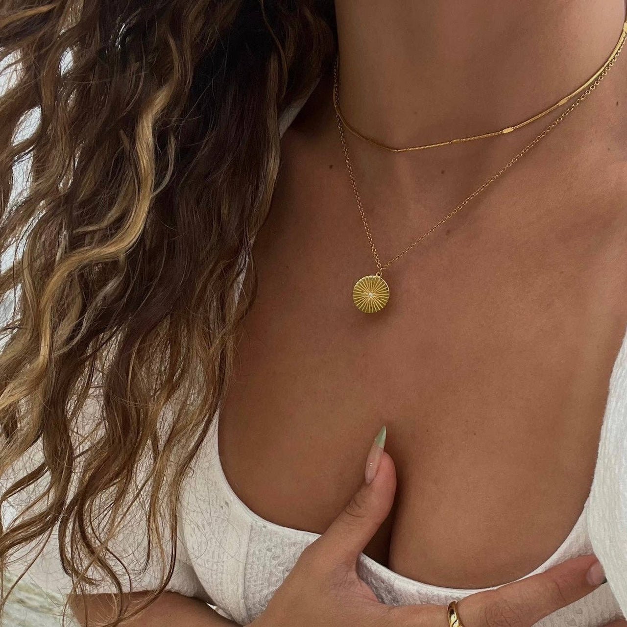 Rue Sunburst Disc Necklace Gold, Necklace by Ellie Vail | LIT Boutique