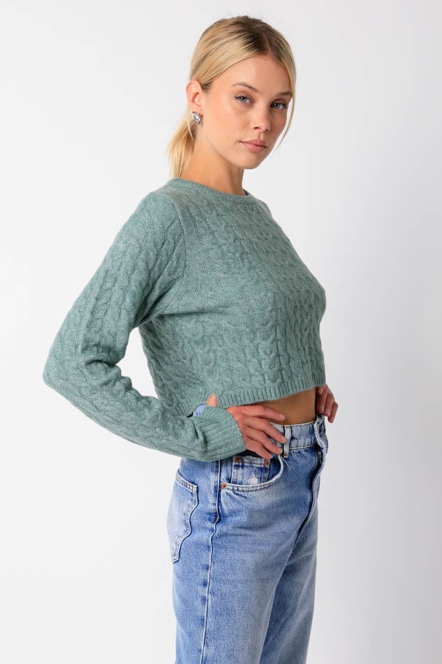 Samson Cable Knit Crop Sweater Light Green, Sweater by Olivaceous | LIT Boutique