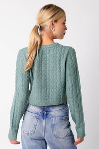 Thumbnail for Samson Cable Knit Crop Sweater Light Green, Sweater by Olivaceous | LIT Boutique