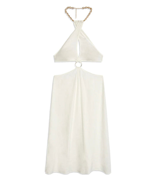 Shell Chain Halter Midi Dress Off White | LIT Boutique