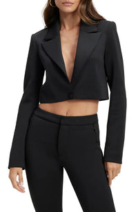 Thumbnail for Shiny Scuba Cropped Blazer Black, Jacket by Good American | LIT Boutique