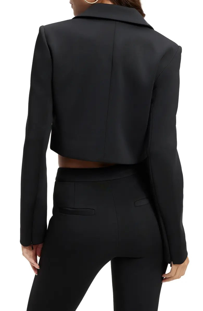 Shiny Scuba Cropped Blazer Black, Jacket by Good American | LIT Boutique