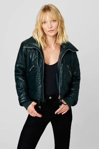 Show And Tell Vegan Leather Bomber Jacket Green | LIT Boutique