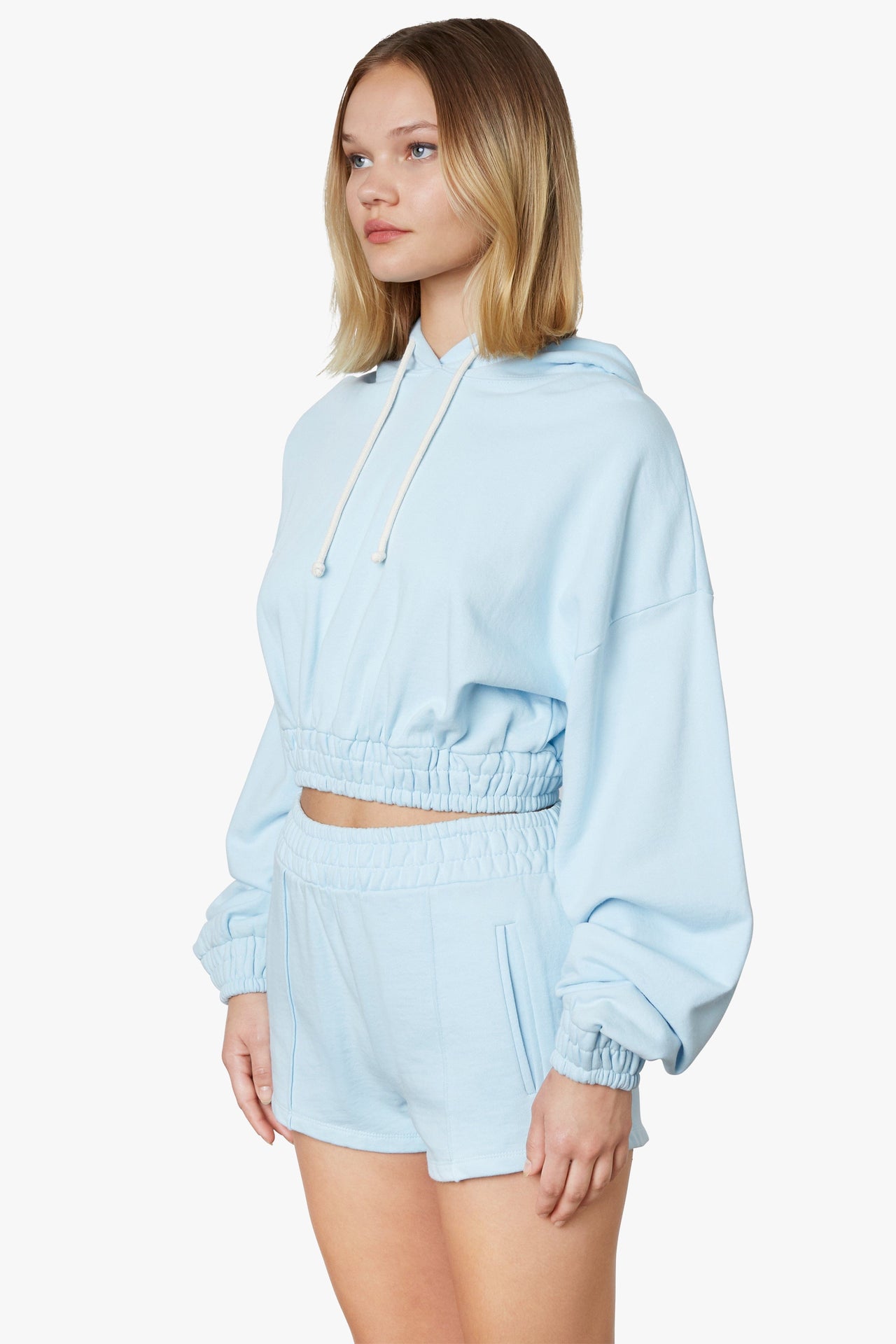 Smocked Crop Hoodie Sky, Tee Casuals by NIA | LIT Boutique