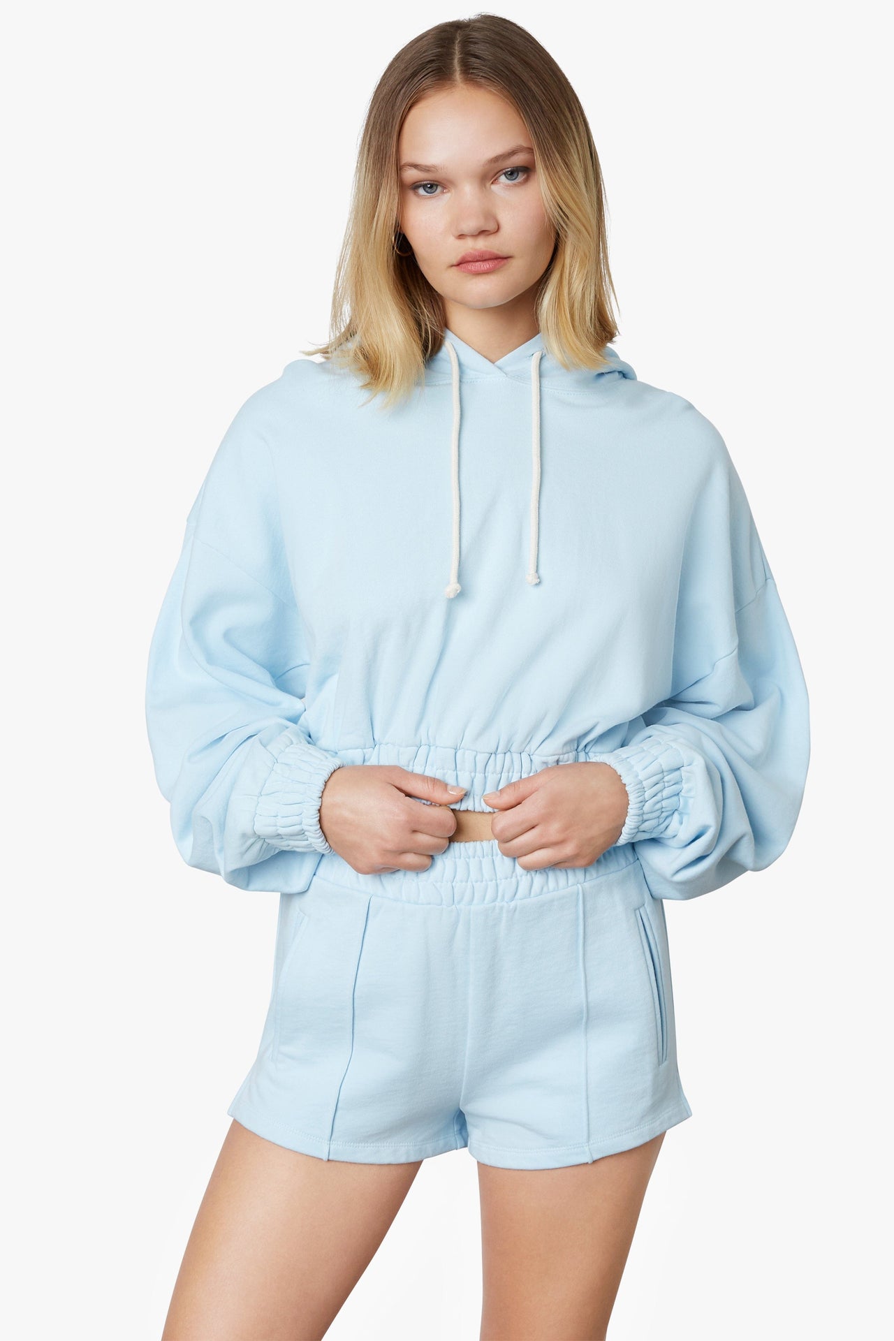 Smocked Crop Hoodie Sky, Tee Casuals by NIA | LIT Boutique