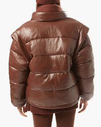 Thumbnail for Snap Off Sleeve Matte Faux Leather Puffer Jacket Cacao, Jacket by We Wore What | LIT Boutique