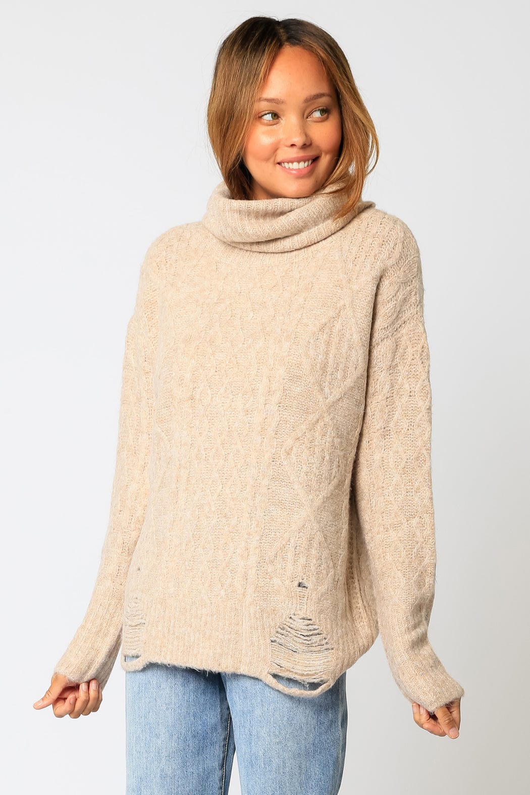 Soren Cable Knit Turtleneck Sweater Mocha, Sweater by ReFine | LIT Boutique