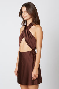 Thumbnail for Soren Cut Out Halter Mini Dress Chocolate, Dress by Cotton Candy | LIT Boutique