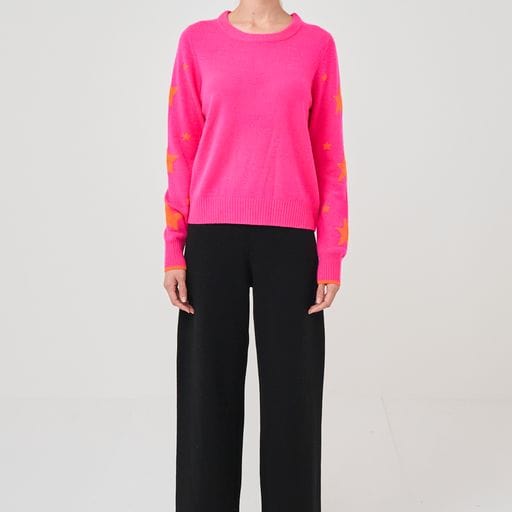 Star Sleeve Jumper Neon Pink, Sweater by Brodie Cashmere | LIT Boutique