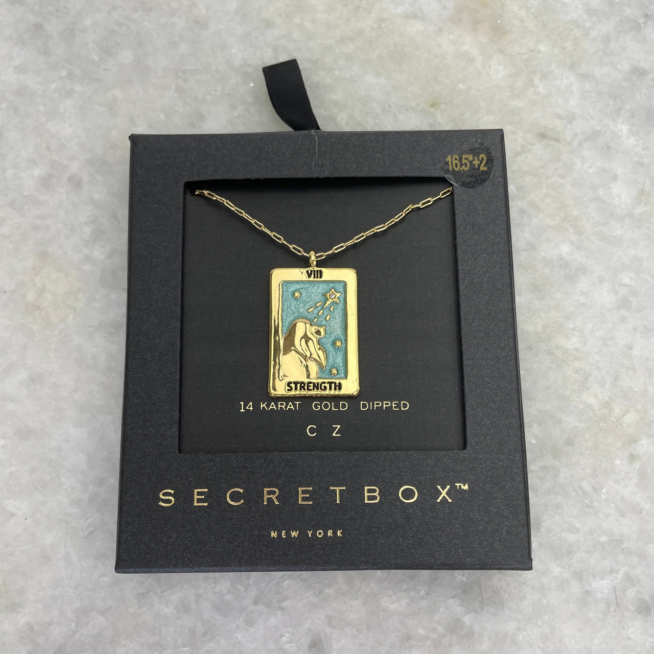 Strength Tarot Card Necklace 14k Gold, Necklace by SecretBox | LIT Boutique