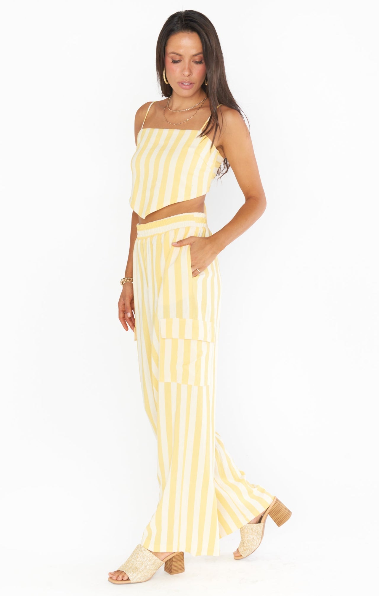 Sunny Stripe Coast Cargo Pants Yellow Multi, Bottoms by Show Me Your Mumu | LIT Boutique