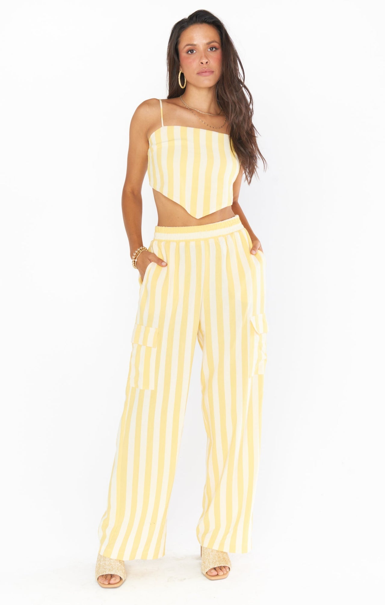 Sunny Stripe Coast Cargo Pants Yellow Multi, Bottoms by Show Me Your Mumu | LIT Boutique