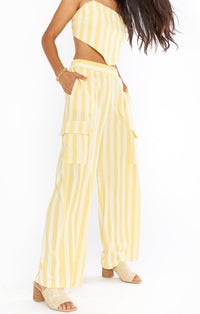 Thumbnail for Sunny Stripe Coast Cargo Pants Yellow Multi, Bottoms by Show Me Your Mumu | LIT Boutique