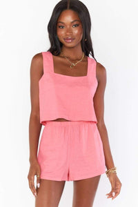 Thumbnail for Tara Flamingo Pink Crop Top Pink, Tops Blouses by Show Me Your Mumu | LIT Boutique