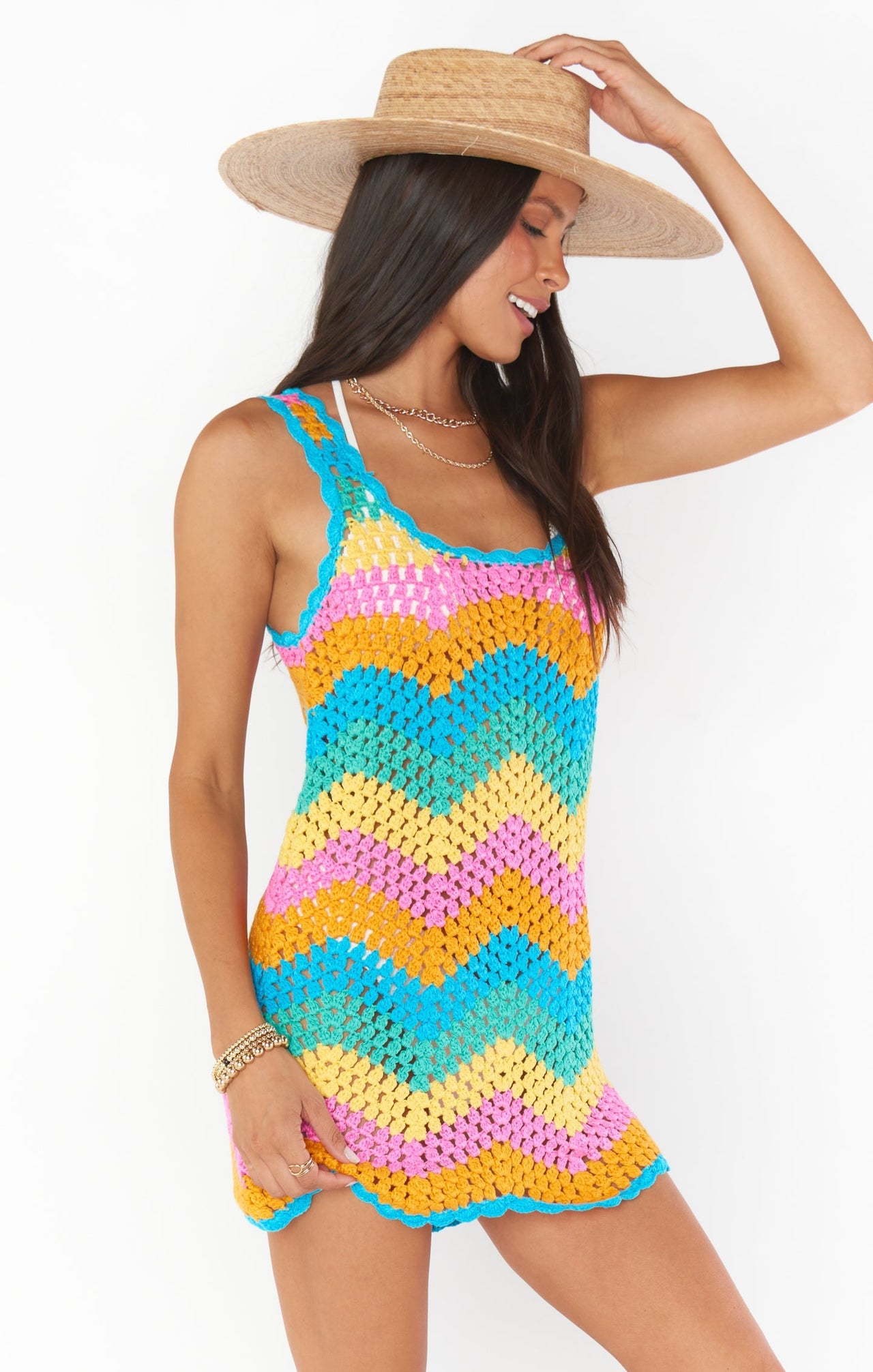 Tara Sea Breeze Crochet Mini Dress Multi