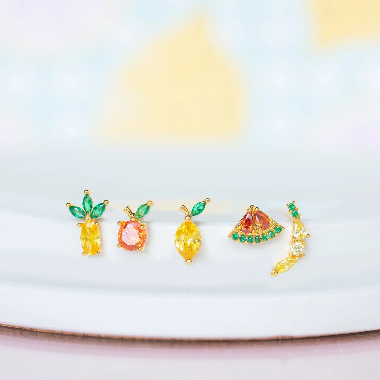 Tropical Fruit Basket Stud Set Gold, Earrings by GirlsCrew | LIT Boutique