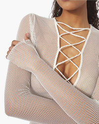 Thumbnail for V-Neck Lace Up Mini Dress Off White, Dress by We Wore What | LIT Boutique