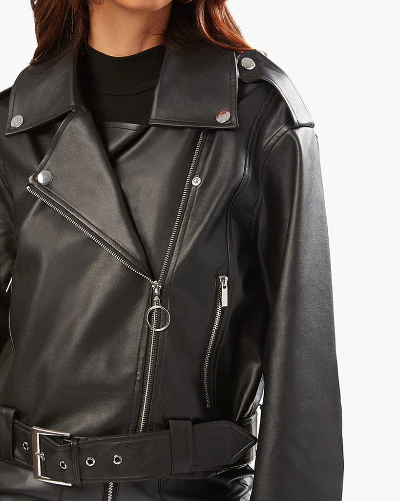 Vegan Leather Cropped Moto Jacket Black, Jacket by We Wore What | LIT Boutique